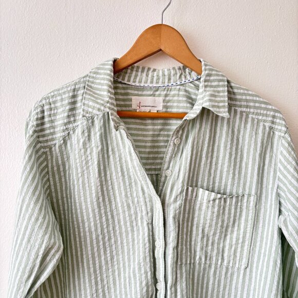 Anthropologie Striped Longline Button Down Tunic Shirt - Picture 5 of 8